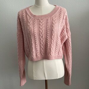 Better Be Pink Cable Knit Cropped Sweater Size Large